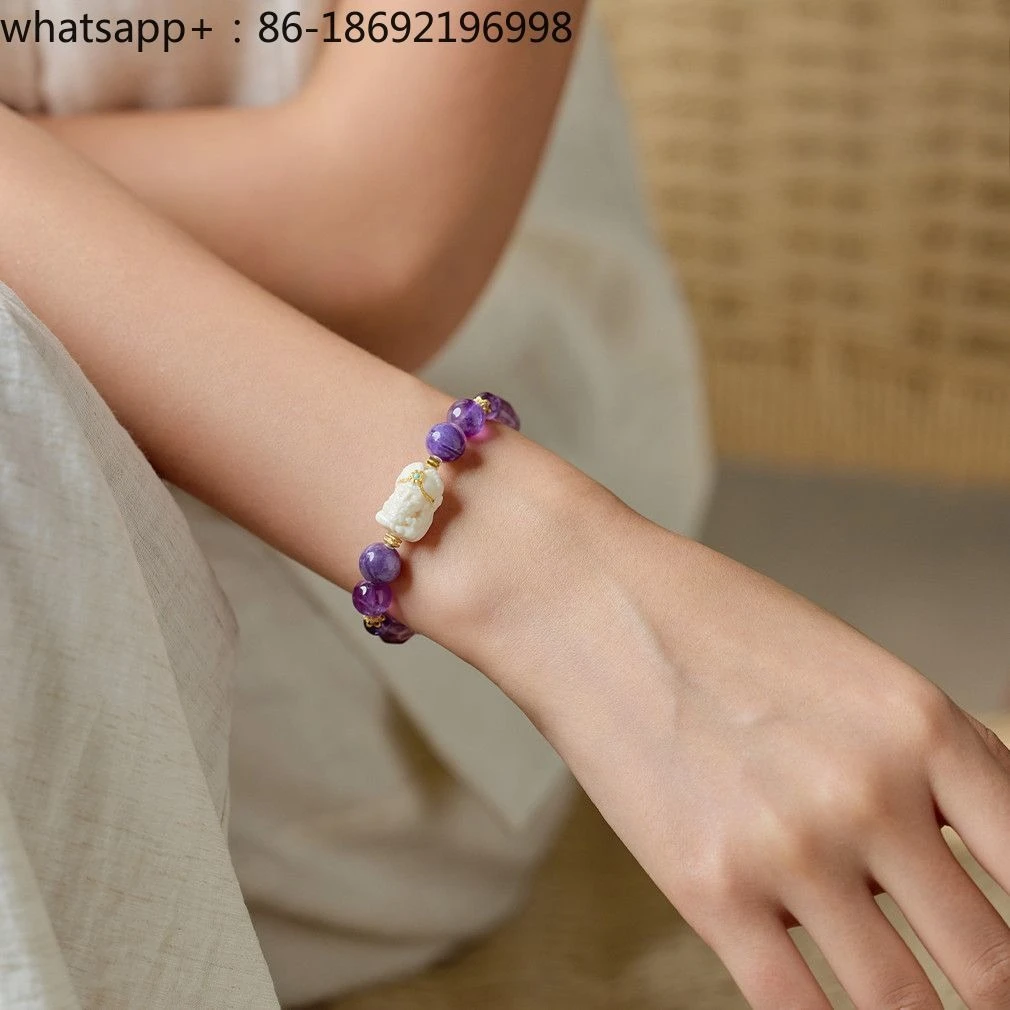 Zakiram Purple Realm Dharma Protector Bracelet Amethyst Mammoth Tooth Bracelet Five Elements Lucky