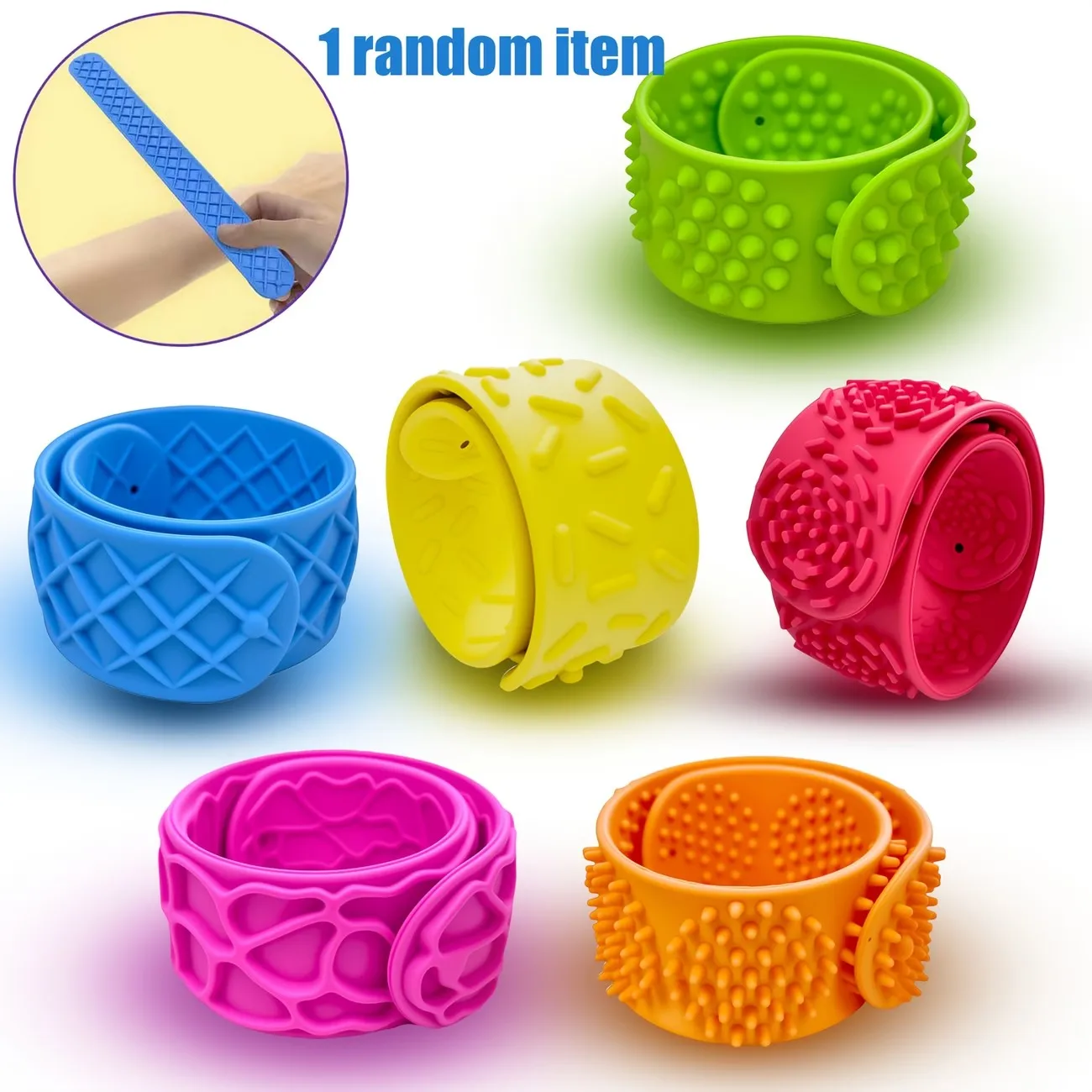 Textured Slap Bracelets - 6 Silicone Sensory Stress Relief Toys for Children, Teens, and Adults - Calming Tools for Relieving Autism, Adhd, Anxiety, and Stress - Ideal for Classroom Rewards and Christmas Gifts