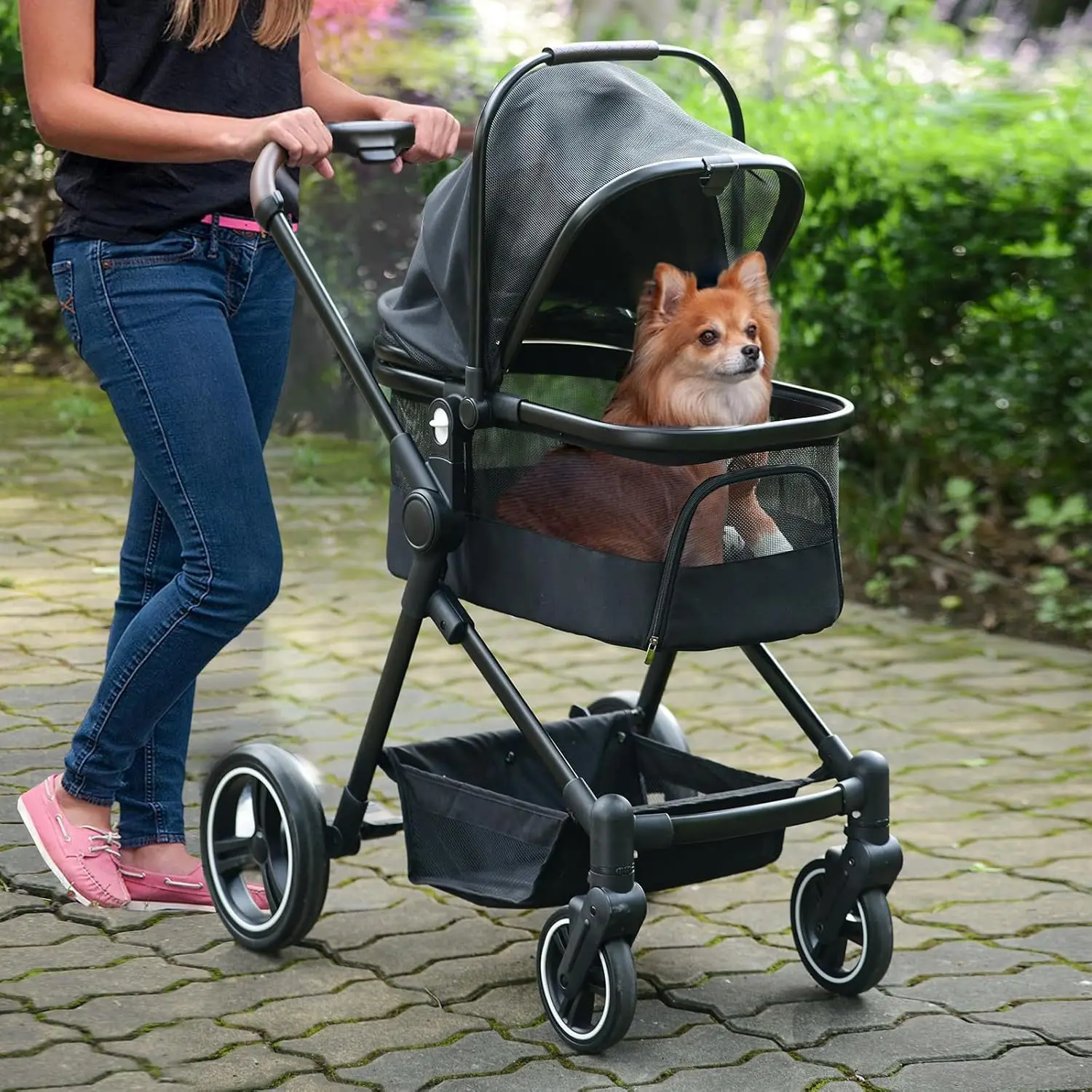 

4-in-1 Pet Stroller Lightweight Foldable Travel Pet Cart Detachable Basket for Dog Cat Pet Stroller for Small Dogs Cats