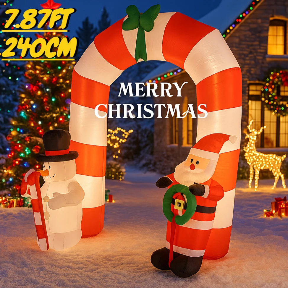 

7.87FT Inflatable Toy Arch Snowman Santa Decorations With LED Lit Xmas Yard Lawn Home Party Decor Christmas Supplies Ornaments