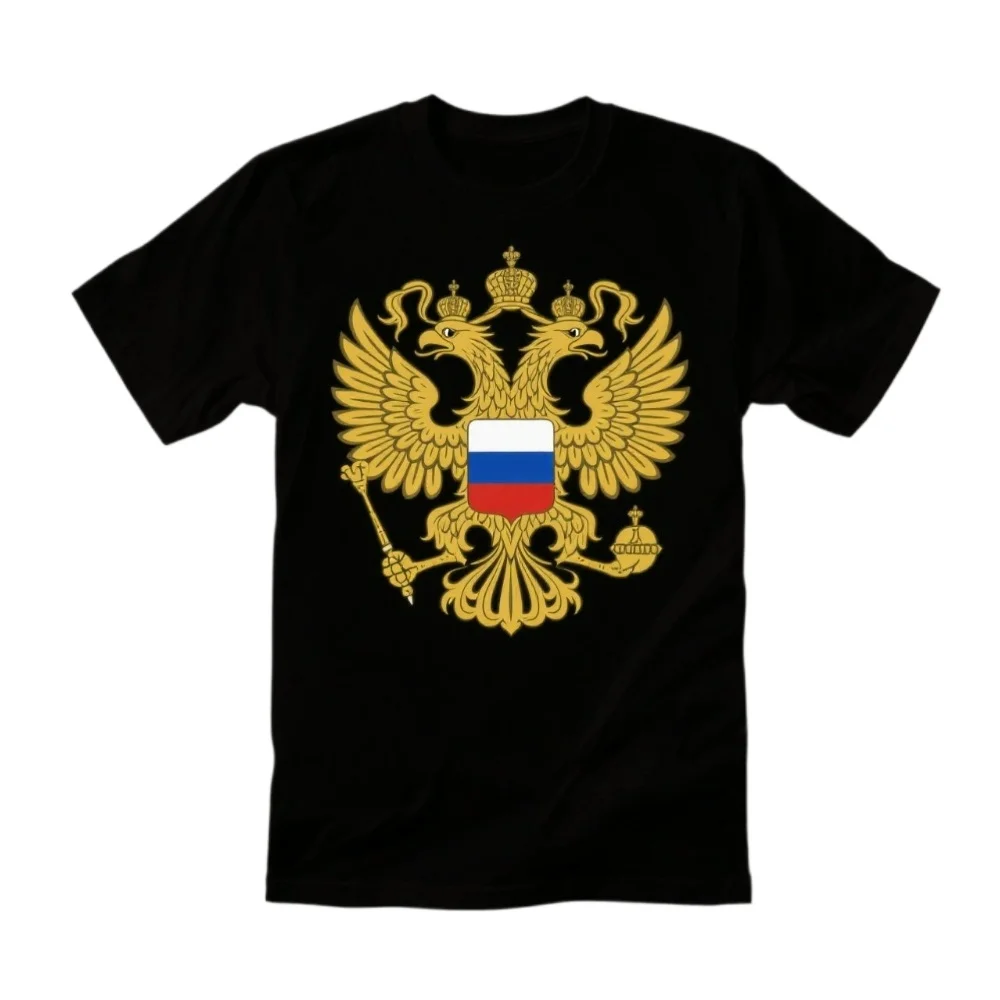 

Russian Flag Double-headed Eagle Gift T-Shirt 100% Cotton O-Neck Summer Short Sleeve Casual Mens T-shirt Size S-3XL