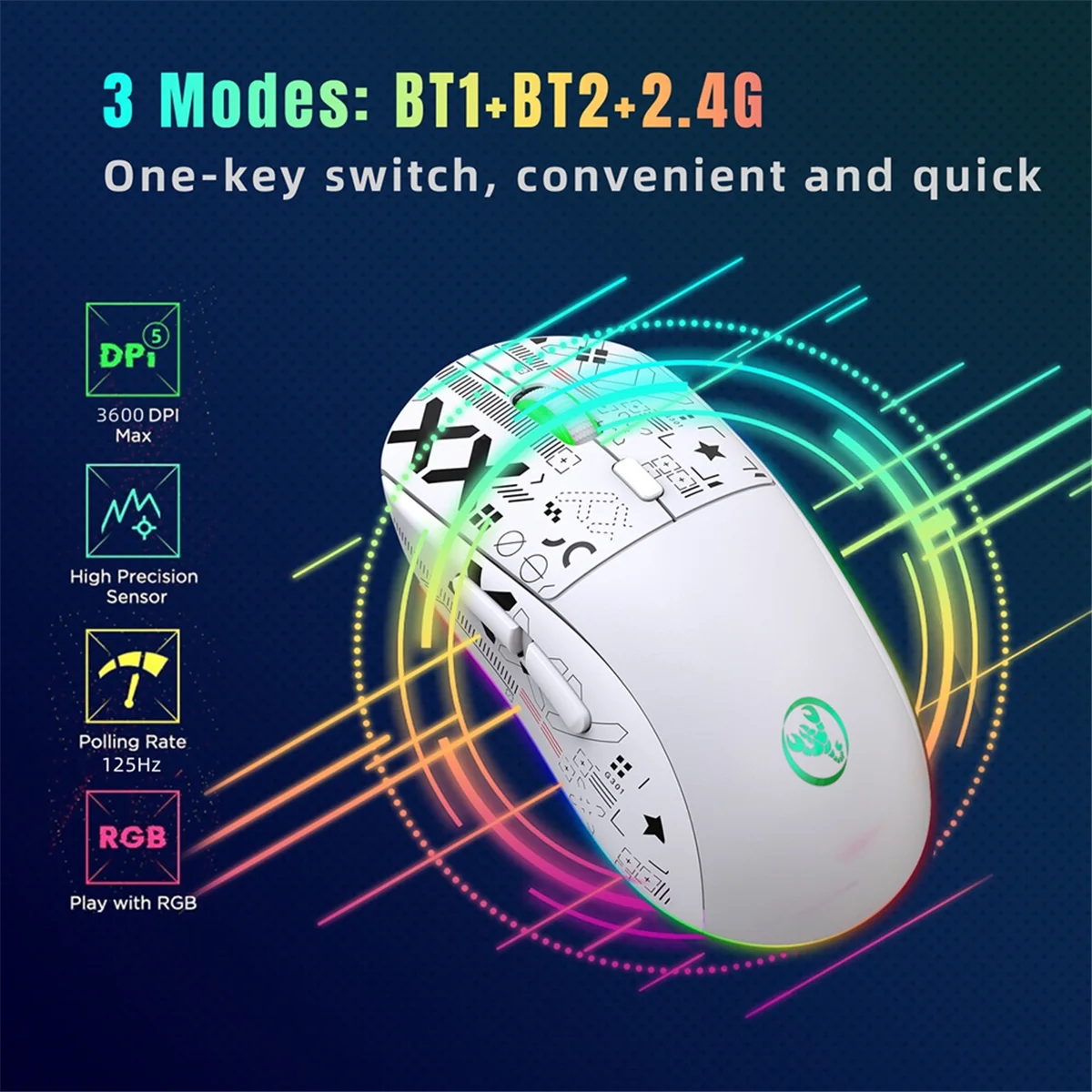 

【Today-Only!】HXSJ T90 2.4G Wireless Mechanical Mouse RGB Gaming Mouse Ergonomic 3600DPI Mouse 11 RGB Lighting Modes Mice Black