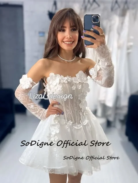 SoDigne Korte Tule/Kant Trouwjurken Afneembare Mouwen Bruidsjurk 2026 Boho Bruid Jurk vestidos de novia Aangepaste