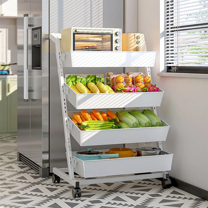 キッチン野菜バスケットラック床から天井までの多層果物と野菜のスナック収納ラック家庭用多機能トロ