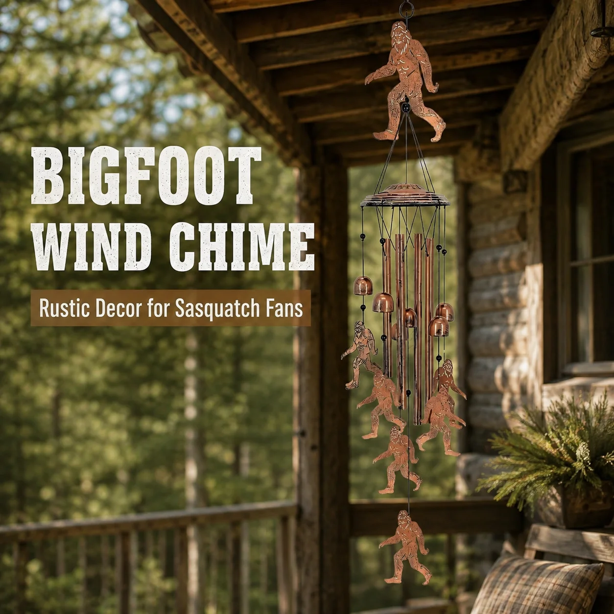 Bigfoot Windspiel aus Metall, Sasquatch Gartendekoration, Hängende Windglocke für Terrasse, Veranda, Hof, Geschenk für Bigfoot-Liebhaber