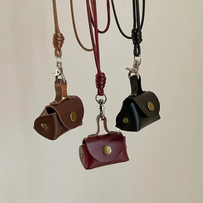 Fashion Mini Leather Coin Purse Pendant Women's Vintage Adjustable Leather Rope Headphone Bag Small Purse