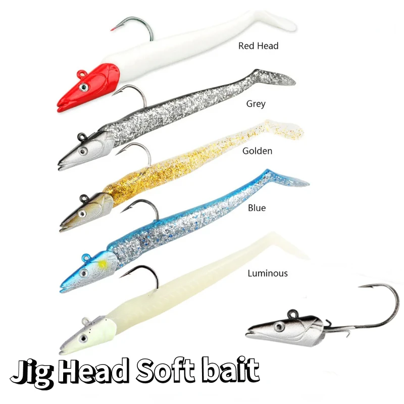 1/5pcs Jig Head Soft Bait 10g 19g Silicone Artificial T Tail Lure Sinking Long-range Sea Fishing Wobbler Bait Swimbait with Hook