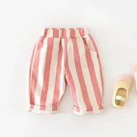 Autumn New Boy Girl Children Loose Striped Casual Pants Baby Pockets Fashion Pants Kid Outdoor Cotton Trousers Toddler Costume 2