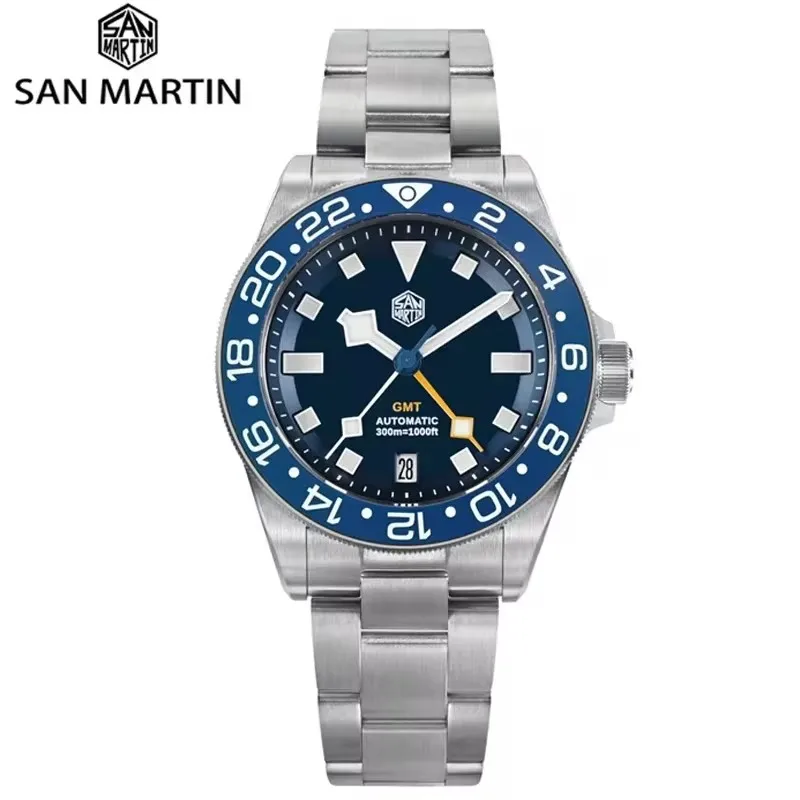 San Martin SN0121TC Титановые часы 39 мм NH34 GMT Автоматический механизм с сапфировым стеклом 24 щелчка BGW9 Светящиеся водонепроницаемые часы 30 бар