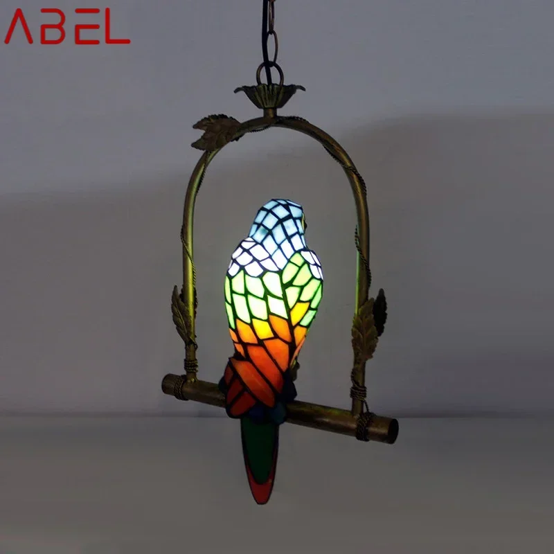 ABEL Tiffany Parrot Pendant Lamp LED Vintage Creative Glass Hanging Light for Home Decor Balcony Study Aisle Chandelier