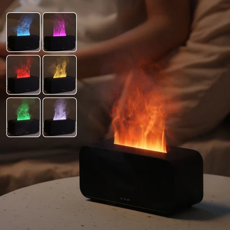 Colorful Flame Fireplace Aroma Diffuser for Home Bedroom Air Humidifier with Timer Remote Control Humidifier Creative Gift
