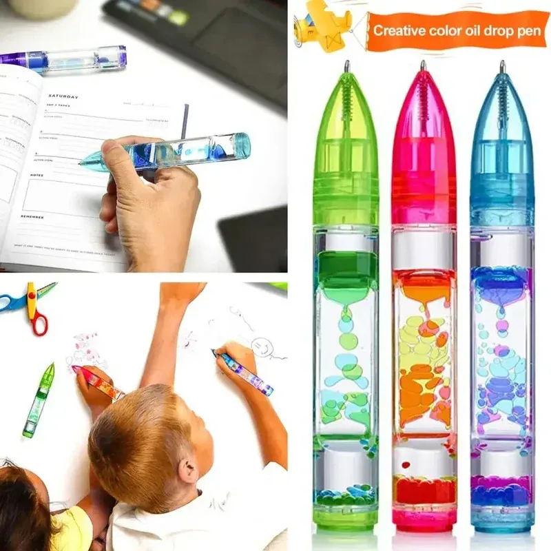 Motion-Bubble Hourglass Fidget Pen - Stress Relief Ballpoint Pen with Colorful Liquid Bubbler, Desk Toy & School Supplies