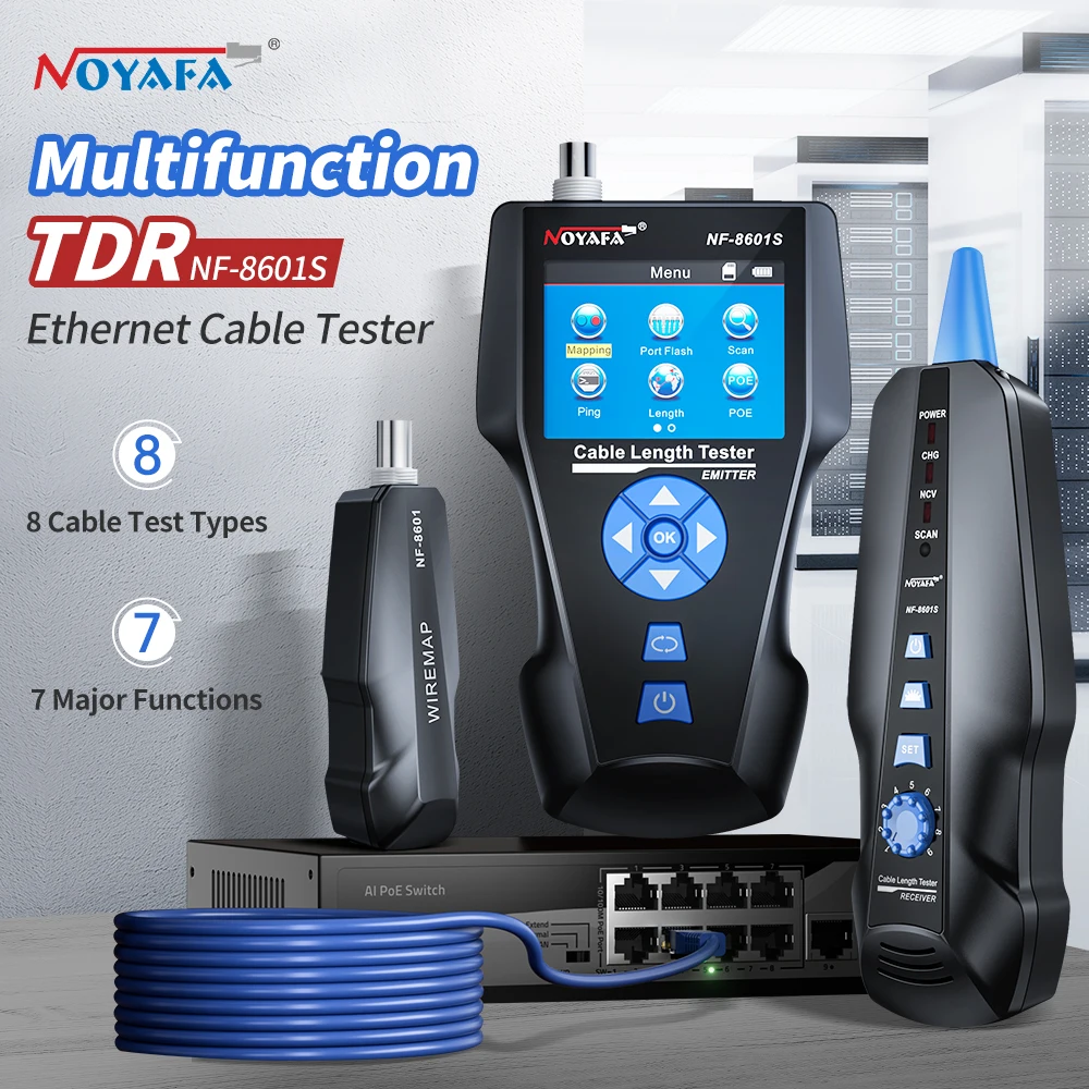 NOYAFA Network Cable Tester with PoE/PING NF-8601S Cable Tracker POE Tester Measure Length Wiremap Tester Network Tools