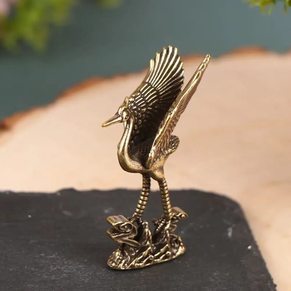 Pure Brass Crane Figurines Copperware Handcrafted Red-crowned Crane Sculpture Exquisit Cultural Brass Miniatures Living Room