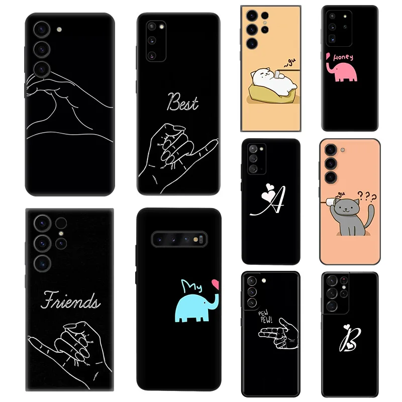 Girls Bff Best Friends Forever Silicone Black Phone Cases for Samsung Galaxy S23 S24 Ultra S22 S21 S20 FE Plus Note20 S10 5G