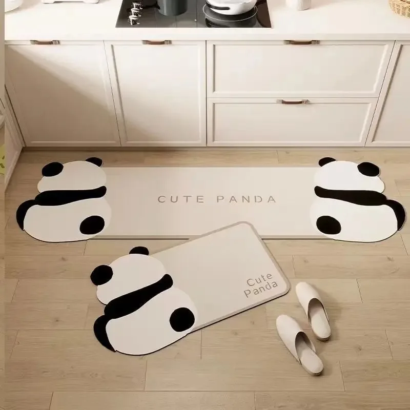 

Kitchen Carpet Cartoon Cute Panda Rug Pvc Leather Non-slip Mat Waterproof Oil-proof Floor Mats Long Strip Home Decoration Rugs