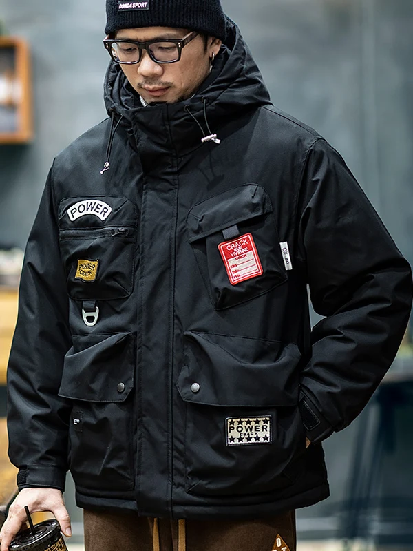 

Loose Fit Thiened Winter down Jaet Men's Workwear Coat Warmth American Sle Outerwear Hooded Padded Coat Trendy Brand