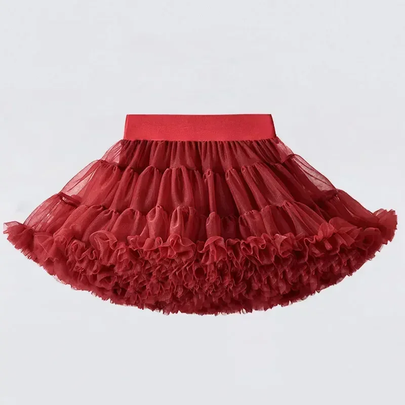 1-8T Lace Skirt Girls Fluffy Chiffon Pettiskirt Solid Colors Tutu Skirts Girl Dance Skirt Christmas Tulle Petticoat Tulle B062