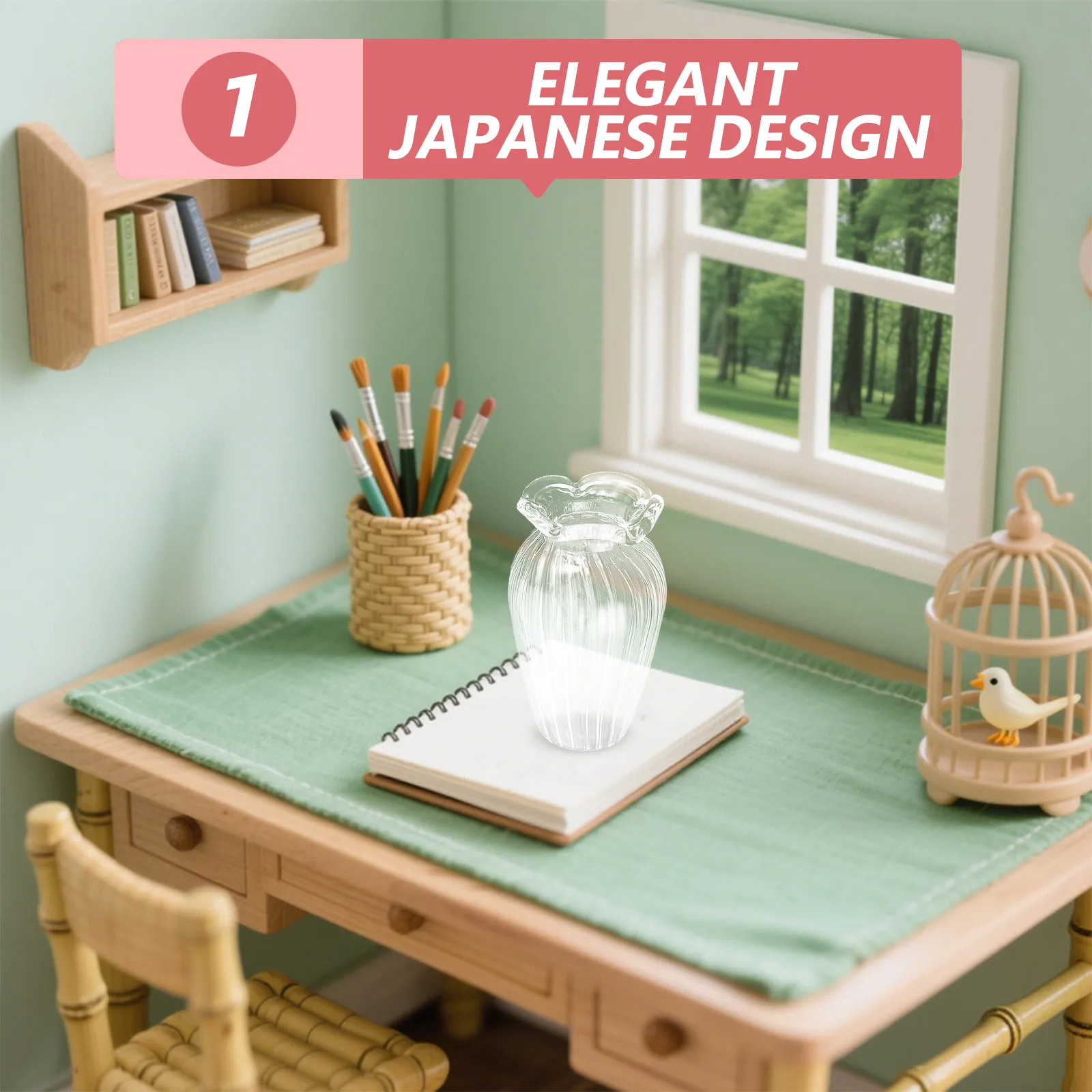 

4Pcs Japanese Style Mini Glass Vase Set Transparent Tiny Flower Containers for Dollhouse Miniature Decor Micro Landscape