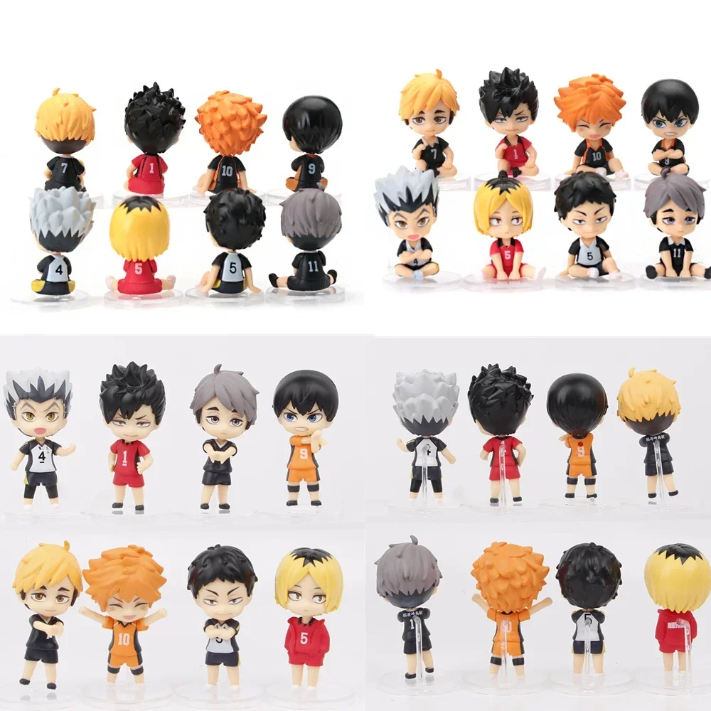 8pcs/set Anime Haikyuu Q Ver. Volleyball Hinata Shoyo Sugawara Koushi Oikawa Tooru Model Figures Sitting Stands Ornaments Gifts