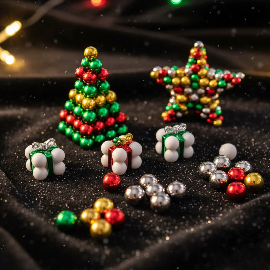 100pcs 5MM Strong Magnet Beads DIY Round Magnetic Colorful Christmas Ball Refrigerator Magnetic Nail Decoration Holiday Ornament