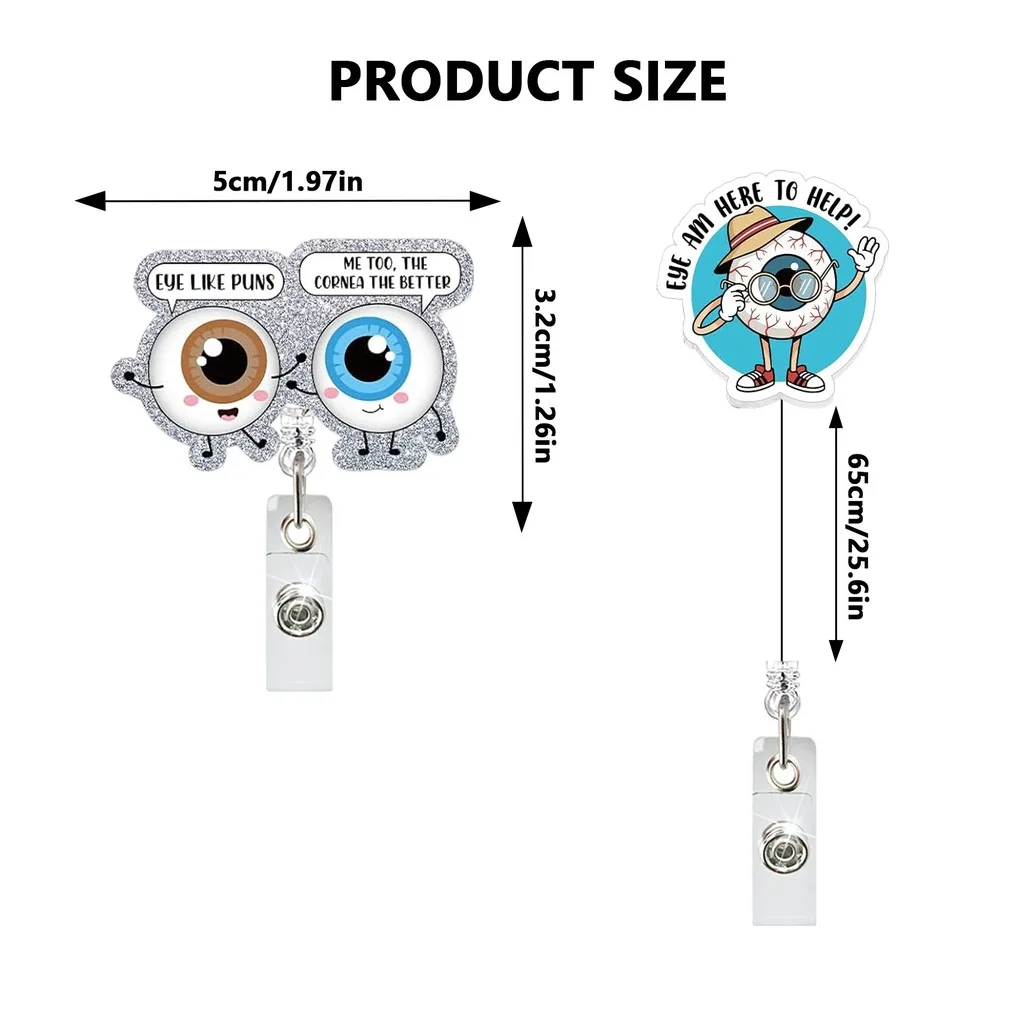 Id Badge Clip Ophthalmology Themed Retractable Id Badge Reel Acrylic Id Badge Holder Retractable For Optometrists Eye Clinic Eye