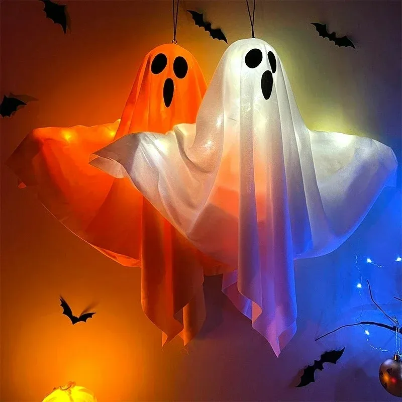 Halloween Hanging Ghost LED Light Luminous Hanging Decoration Halloween Scene Atmosphere Decoration Ghost Fabric Light