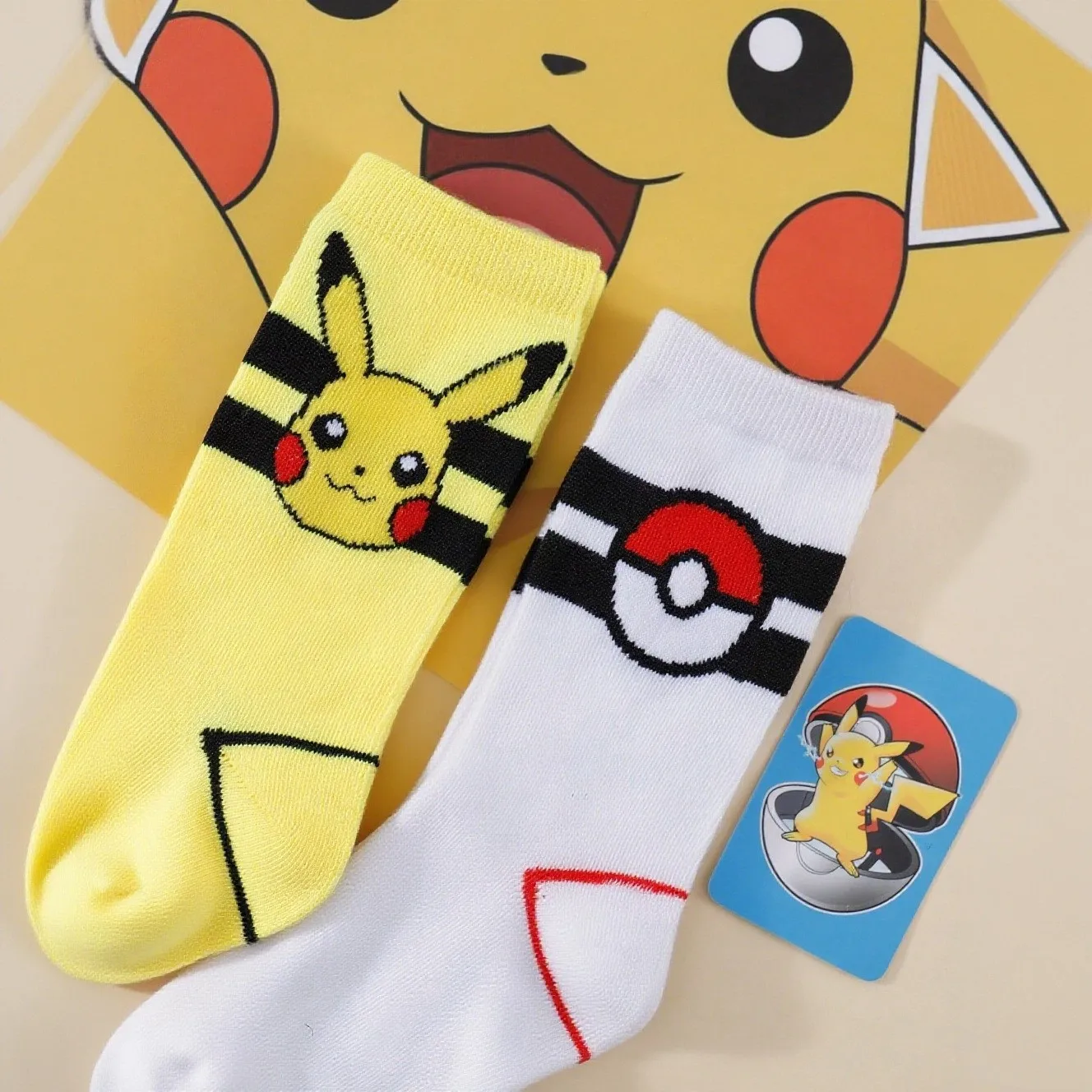 3 Paar japanische Cartoon-Pokémon-Socken für Damen, Anime-Elfen-Trendsocken, lustige und niedliche Pokémon-Pikachu-Mittellange Socken – Detail 5