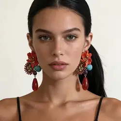 Zvoijio New Personalized Trendy Resin Flower Water Drop Long Earrings