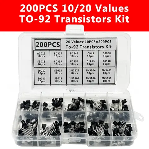 200PCS/1 Set To-92 Transistors Kit Bipolar Power Transistors A1015 BC327 BC337 C1815 S8050 S8850 2N2222 2N2907 2N3904 2N3906