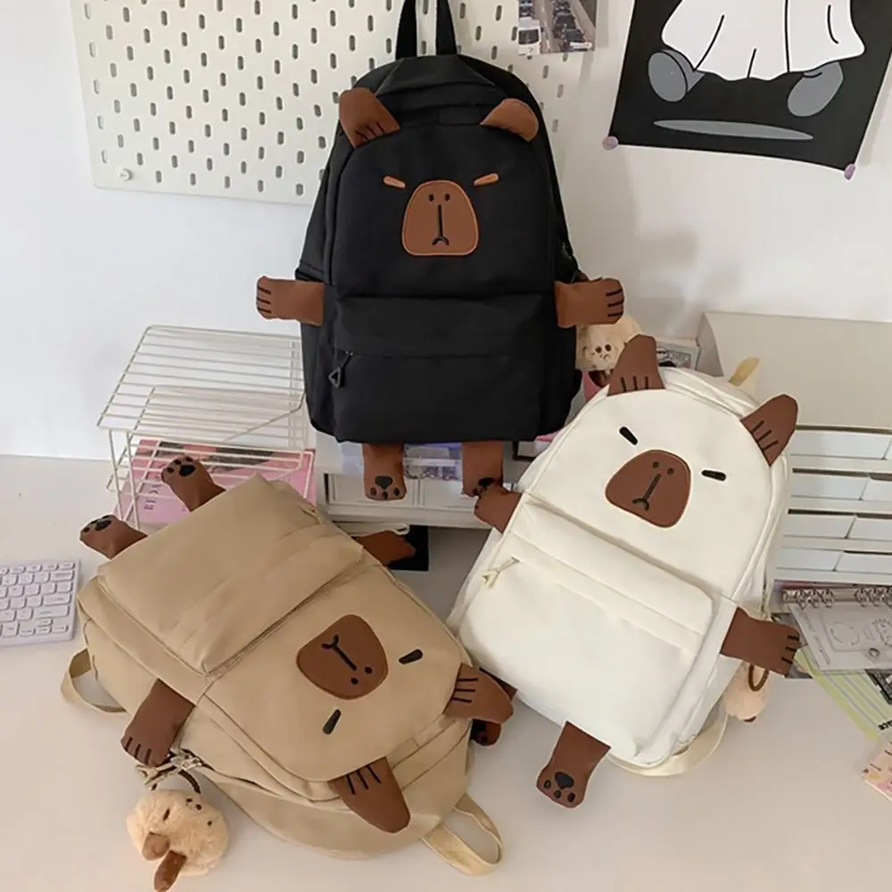 New Cartoon Capybara Backpack Multi-function Large Capacity School Bag Nylon Laptop Bag Student