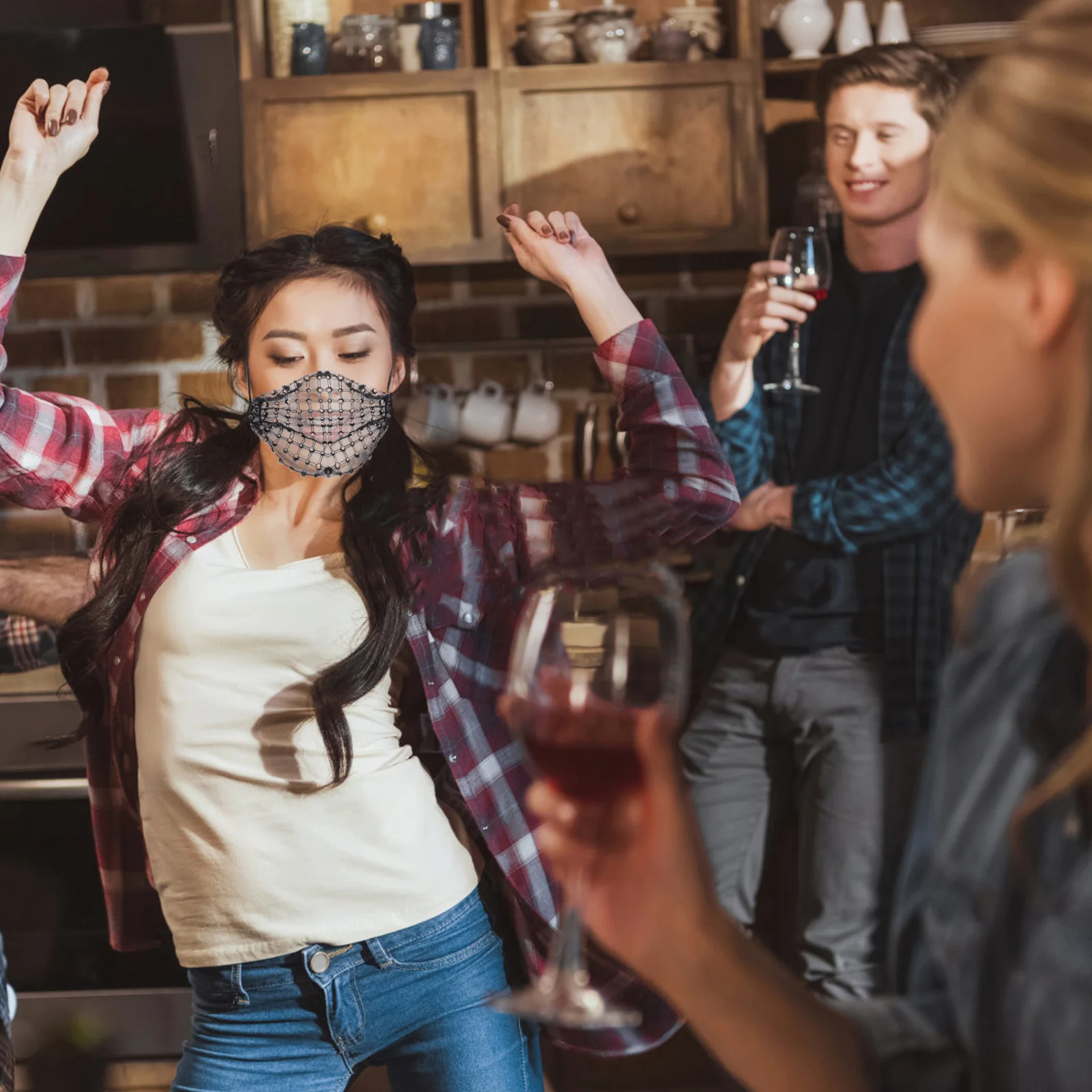1 Buah Masker Wajah Berhias Berlian Imitasi untuk Festival Pesta, Kerudung Dekoratif dari Benang Jala, Kostum, Ornamen Wajah, Penutup Wajah Dekoratif