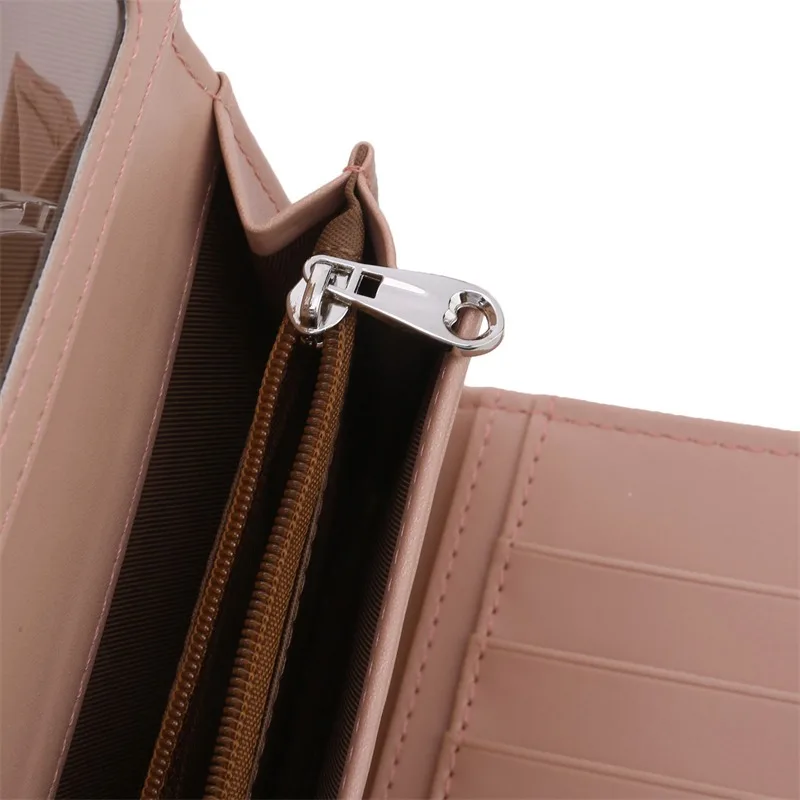 Shoelace Style Pocket Long Wallet PU Leather Multi-functional Wallet Women Coin Purse Card Holders Clutch Female Leaves Wallets