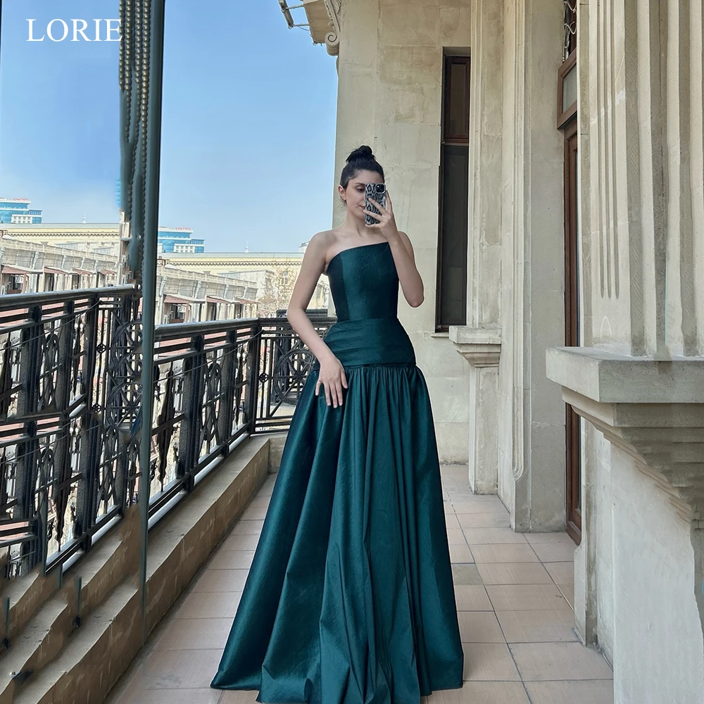 

LORIE Elegant Solid Satin Party Dress Strapless Waist-Cinching Sleeveless Evening Dress Draped A-line Prom Gowns Customized