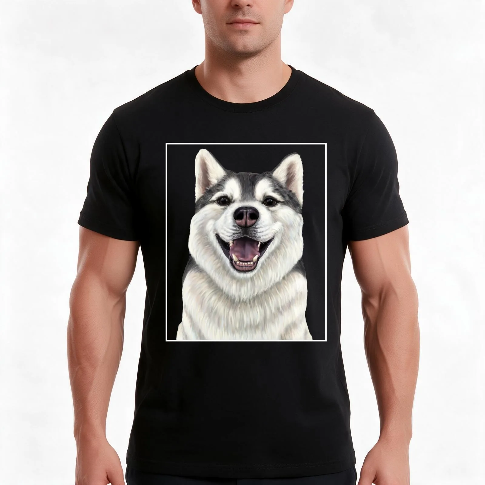 Siberian Husky - Up close dog T-Shirt, Summer Casual Cotton Tee, Oversized Streetwear Tops, Vintage Graphic Print, 100% Cotton