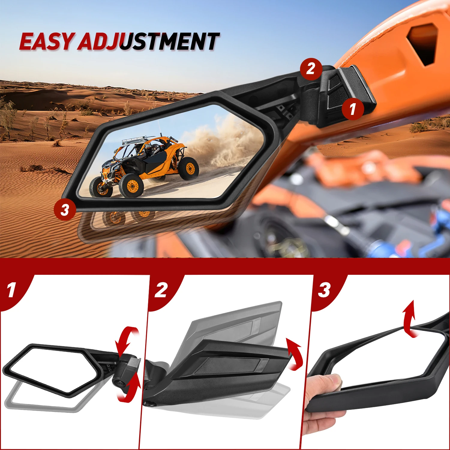 Frokom X3 Side Mirrors - 2017 2018 2019 2020 2021 2022 2023 Can Am Maverick X3 Max X RS/DS/MR/Turbo/R/RR, Adjustable & Break Away Design - view 4
