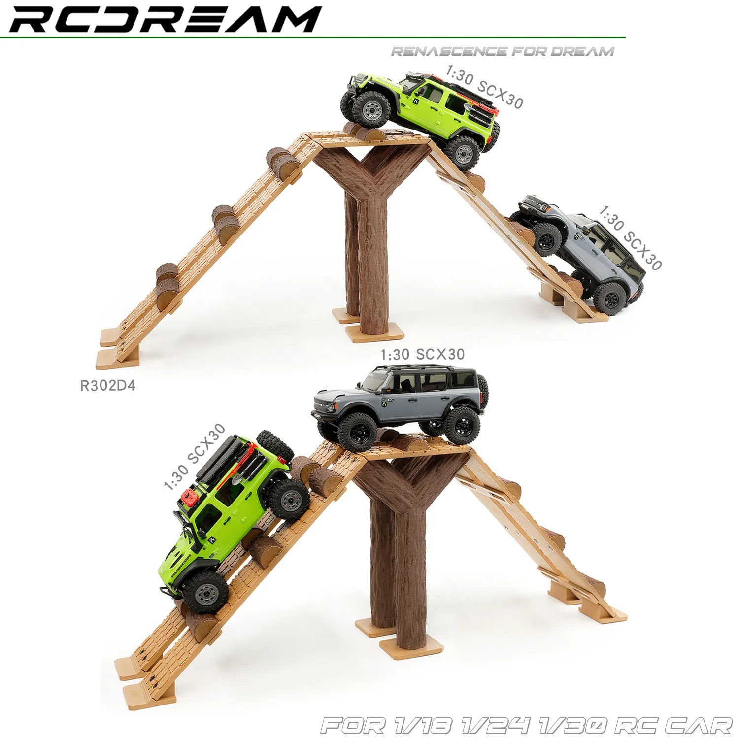 AIRC 1/30 1/24 1/18 Simulation Semi-Circular Timber Steep Slope Barrier Track SCX30 TRX4M
