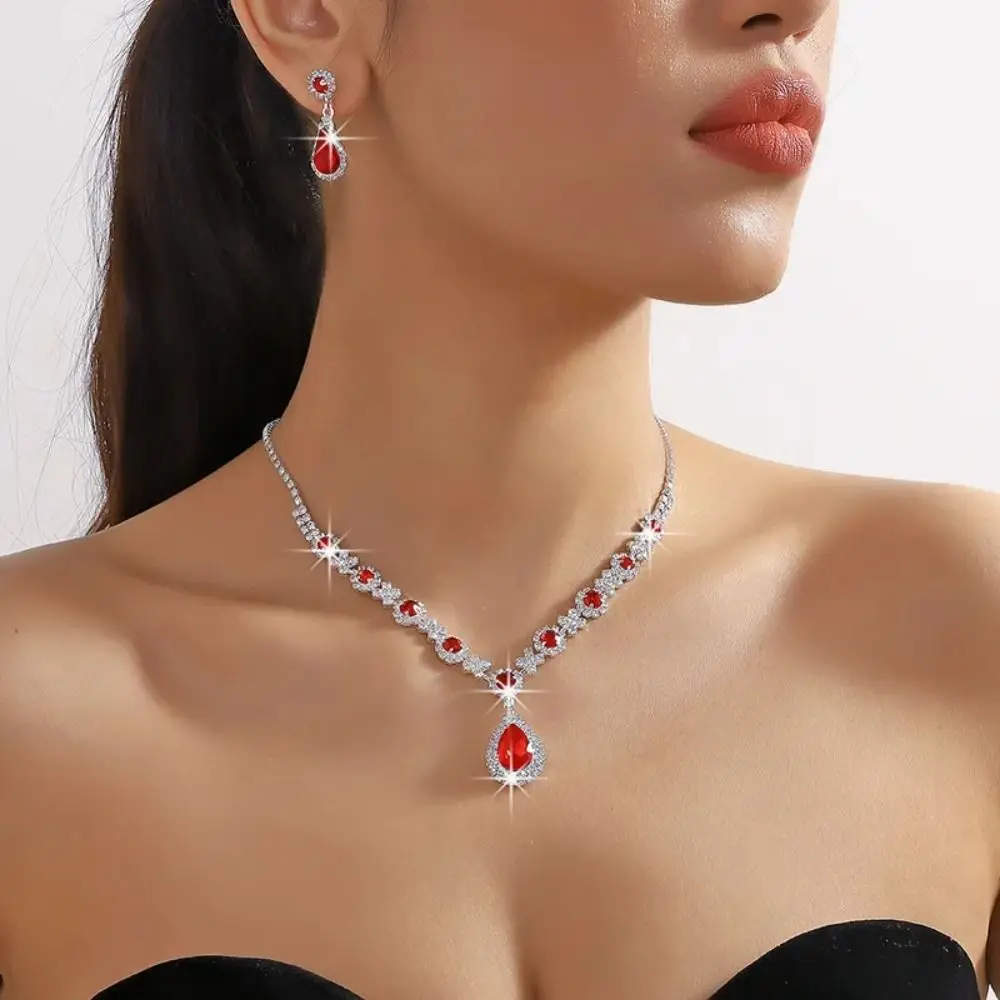 3pc Women's Crystal Droplet Necklace Earrings Set