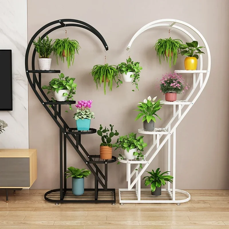 

Multi-layer Tiers Metal Plant Stands Holders Wrought Iron Plant Shelf Heart-shaped Flower Stand Metal Display Stands