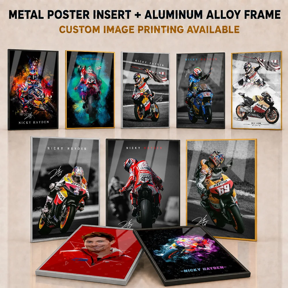 Nicky Hayden Metal Poster With Aluminum Alloy Frame Personalized Photo High Speed Championship Style Wall Art For Racing Lounge