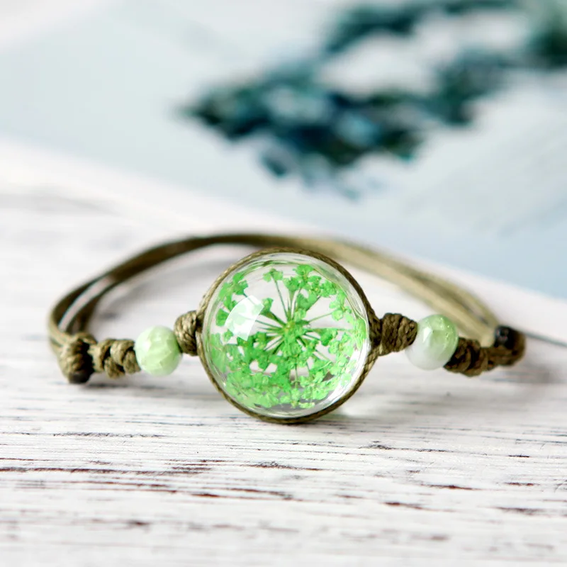 

Handmade small fresh literary fan dried flower plant specimen bracelet all over the sky bracelet ceramic gift