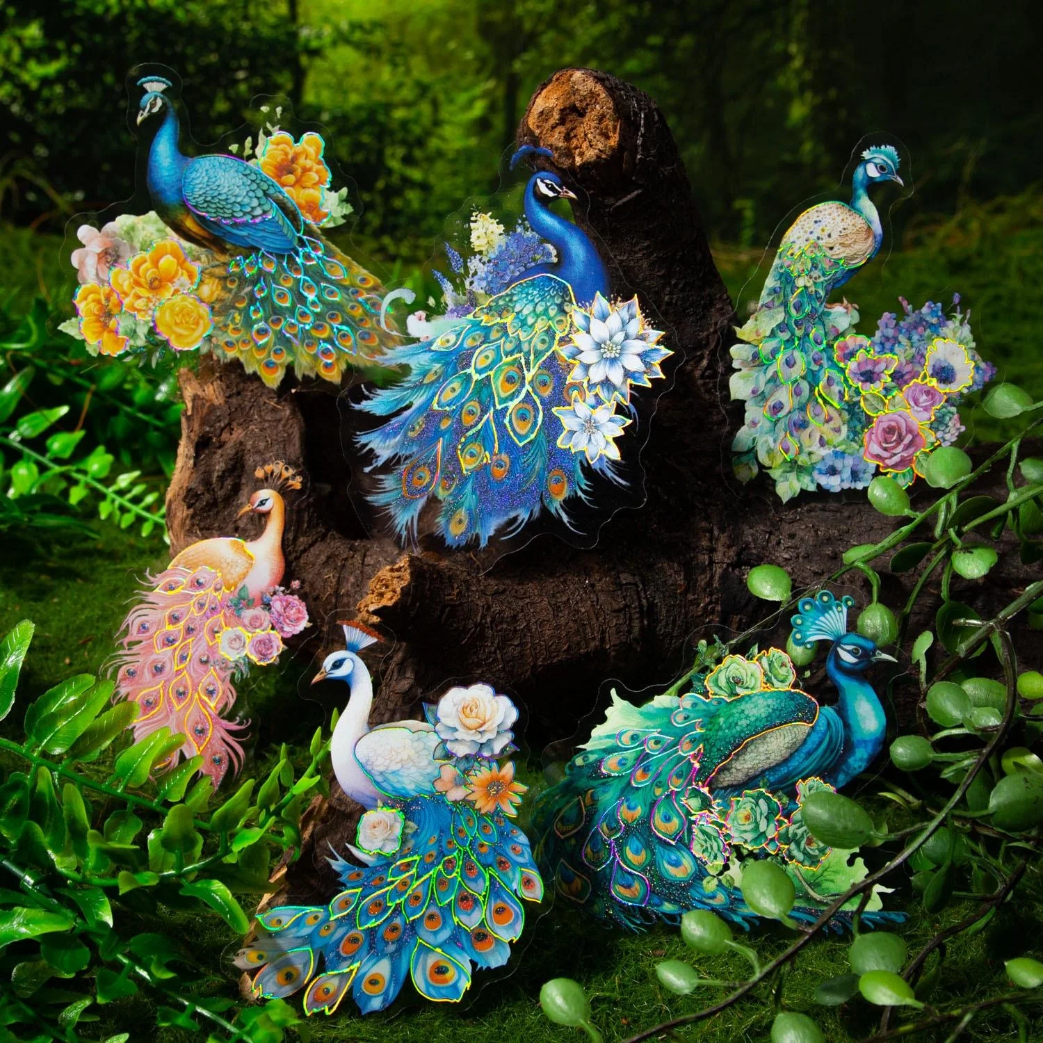 

10pcs/bag PET DIY Stickers Peacock Flying To South Beautiful Handbook Scrapbook Decorative High Quality Materials