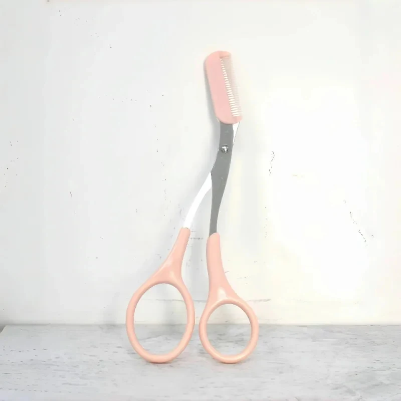 1 Pcs Pink Eyebrow Trimming Scissors with Built-in Comb - Stainless Steel, Precise Grooming Tool, Creating Perfect Eyebrows