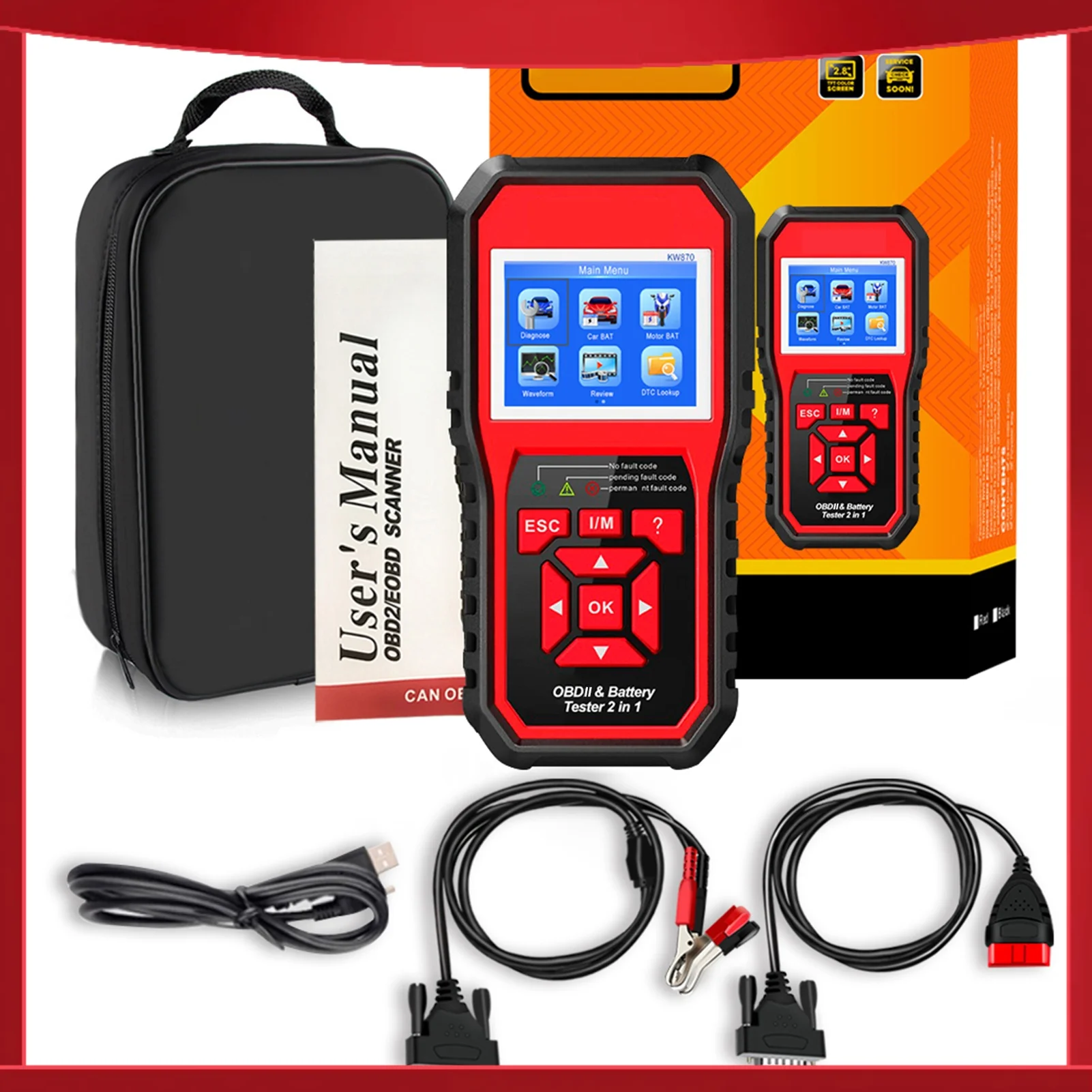 KONNWEI OBDII Auto Diagnostic Code Scanner (KW870) Universal Car Battery Tester 2 in 1 Auto Diagnostic Scan Tools