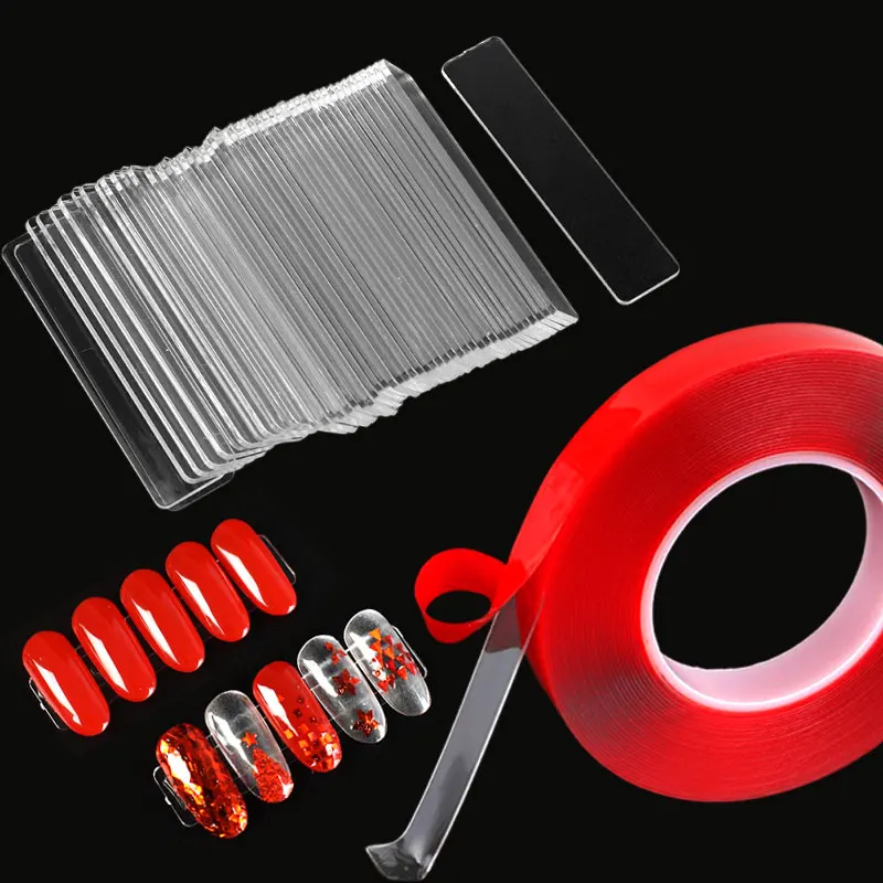 

50Pieces Transparent Nail Display Stand with Double-side Adhesive Tape Tools Removable Mounting Tape Fake Tips Display Tools
