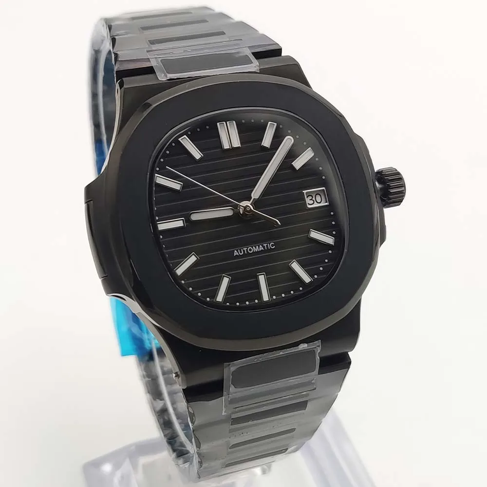 40MM Square Black Case Automatic Watch NH35 Calibre Luminous Sapphire Crystal Date Mechanical Men\'s Watch Steel Strap