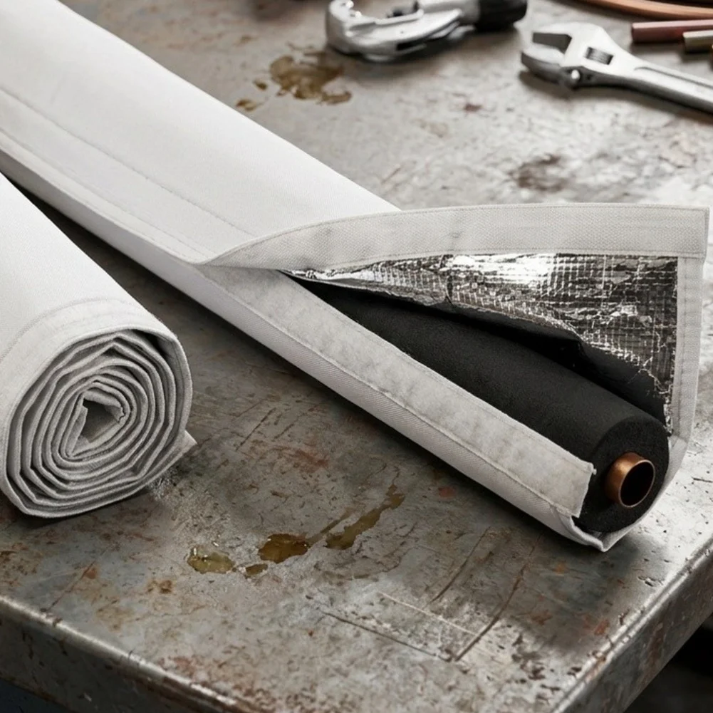 Outdoor HVAC Copper Pipe Insulation Cover Triple Layer Design with Aluminum Inner Pearl Cotton Middle 180 x 25 cm Weatherproof