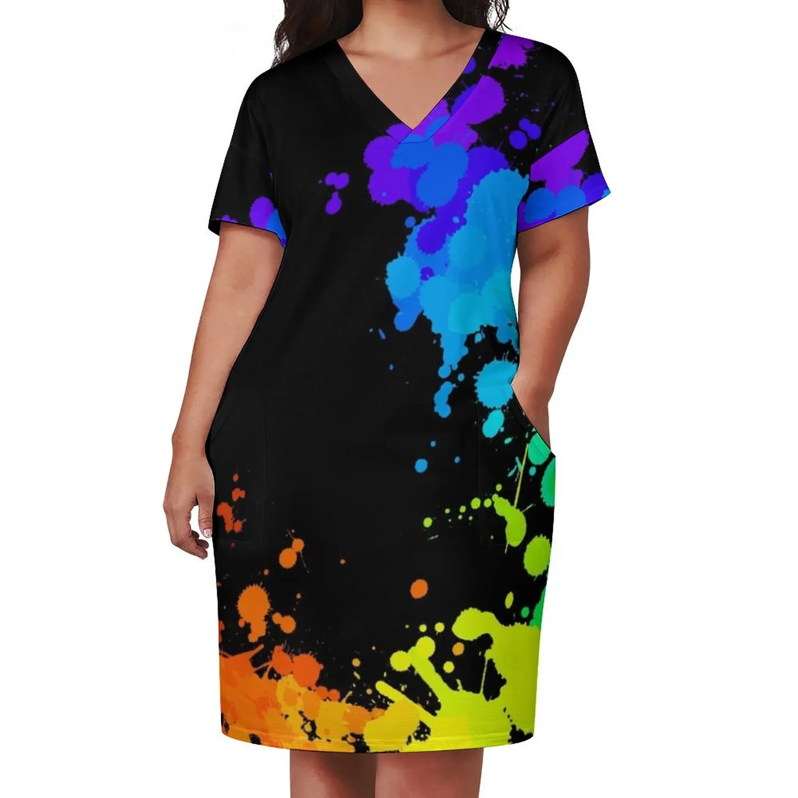 Rainbow Splatter Loose Pocket Dress dresses women summer 2024 Summer skirt dress korean style