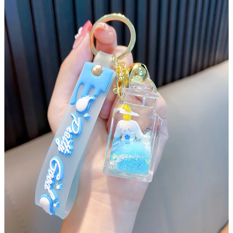 Cartoon Animation Sanrio Cinnamoroll Oiled Square Quicksand Drift Bottle Car Keychain Pendant Gift Jewelry