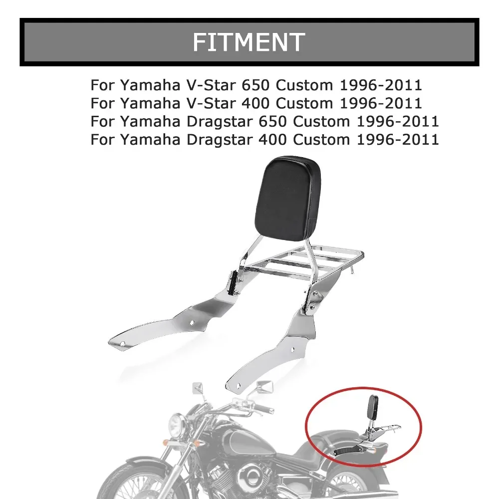 

For Yamaha Vstar 400 650 Custom 1996-2011 for Dragstar 1997-2011 Motorcycle Backrest Sissy Bar with Luggage Rack Backrest Pad